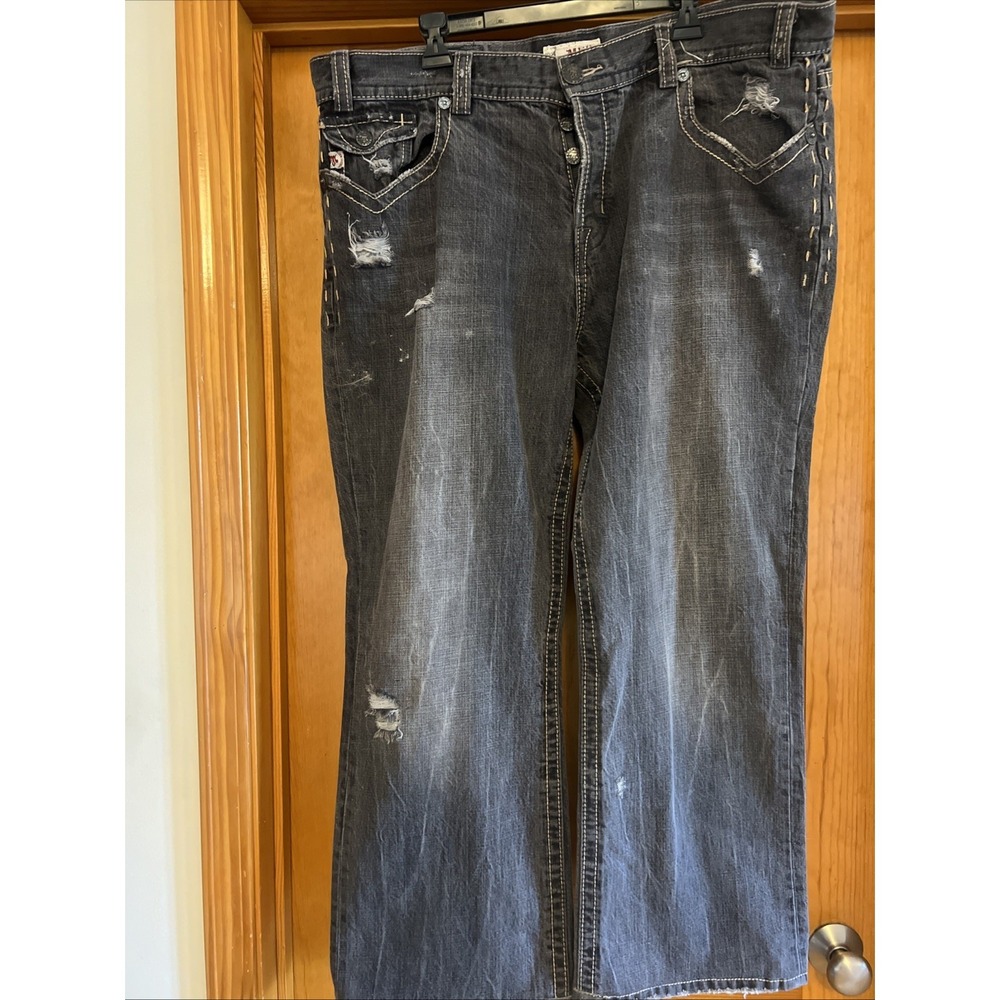 MEK Denim Venice Straight Jeans Mens 42x32 Gray Distressed
